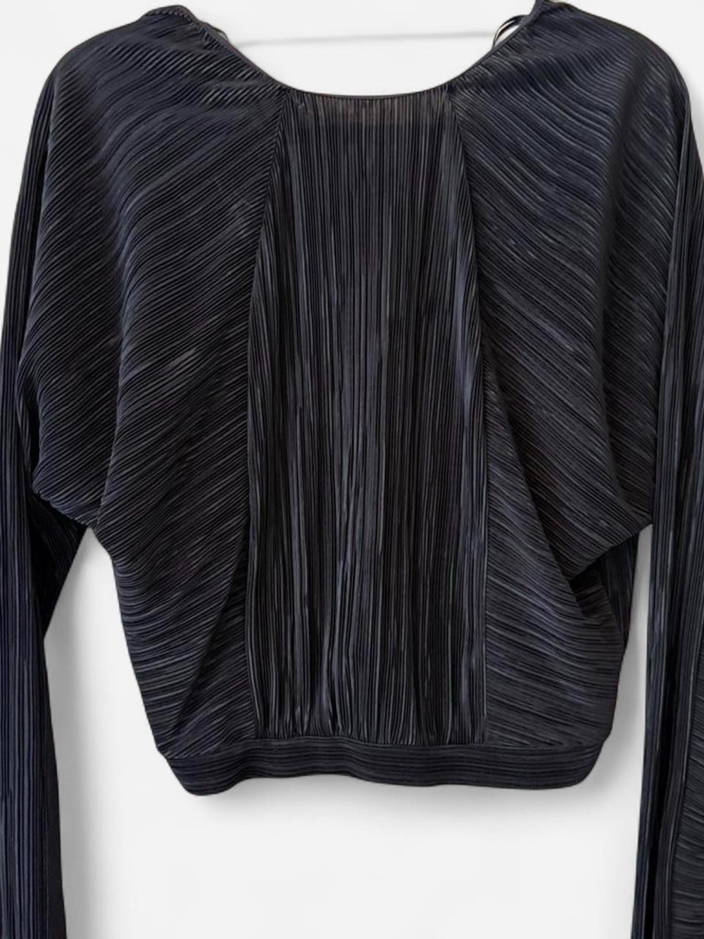 Zara Black Textured Pleated Long-Sleeve Top